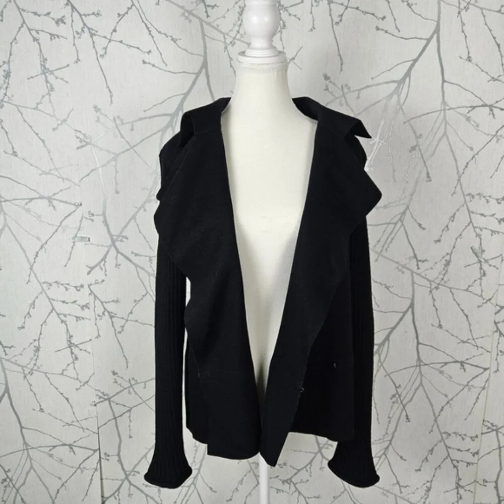 Annette Gortz Black Boiled Wool Hook & Eye Did Sweater Jacket - Picture 10 of 14